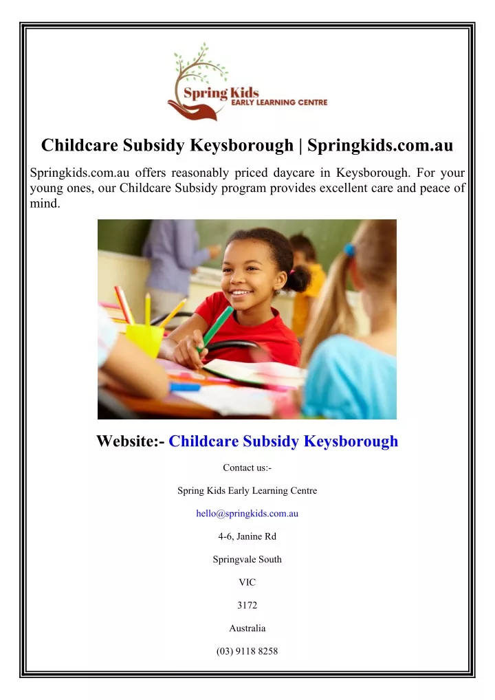 childcare subsidy keysborough springkids com au