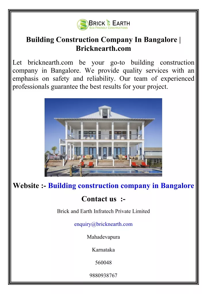 building construction company in bangalore