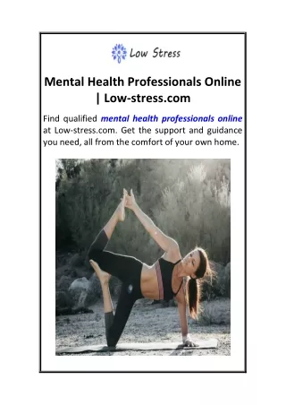 Mental Health Professionals Online  Low-stress.com