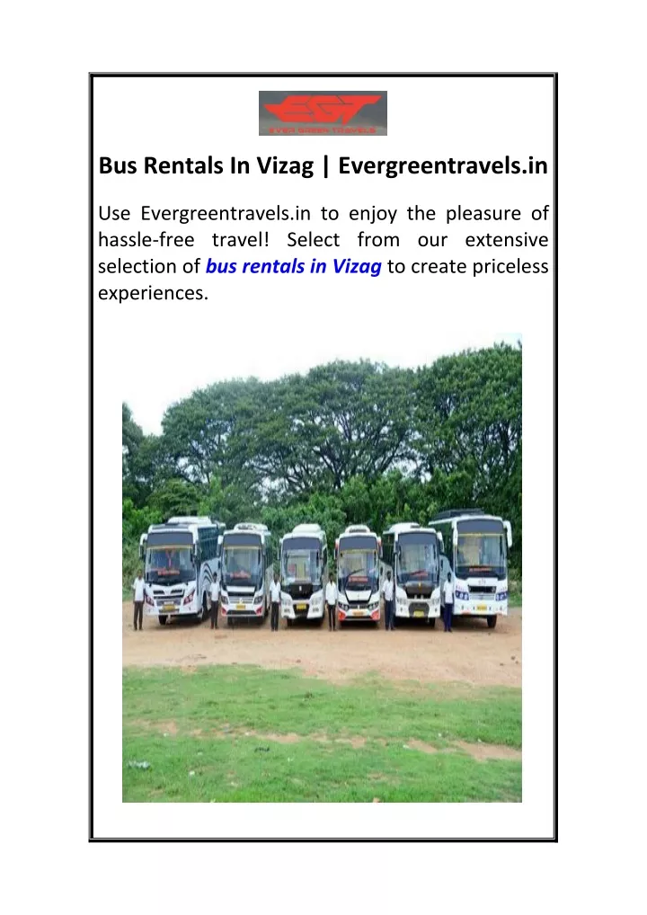 bus rentals in vizag evergreentravels in