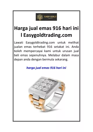 Harga jual emas 916 hari ini  Easygoldtrading.com