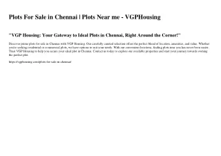 Plots For Sale in Chennai | Plots Near me - VGPHousing