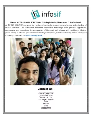 Master MCITP INFOSIF SOLUTION's Training in Mohali Empowers IT Professionals.