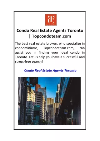 Condo Real Estate Agents Toronto  Topcondoteam.com