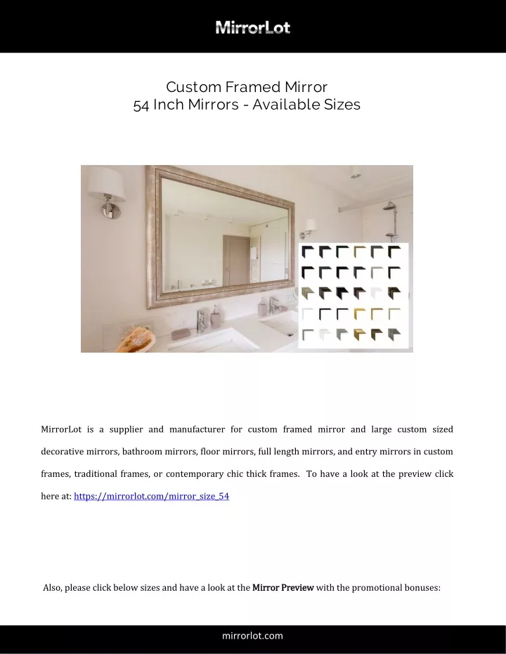 custom framed mirror 54 inch mirrors available