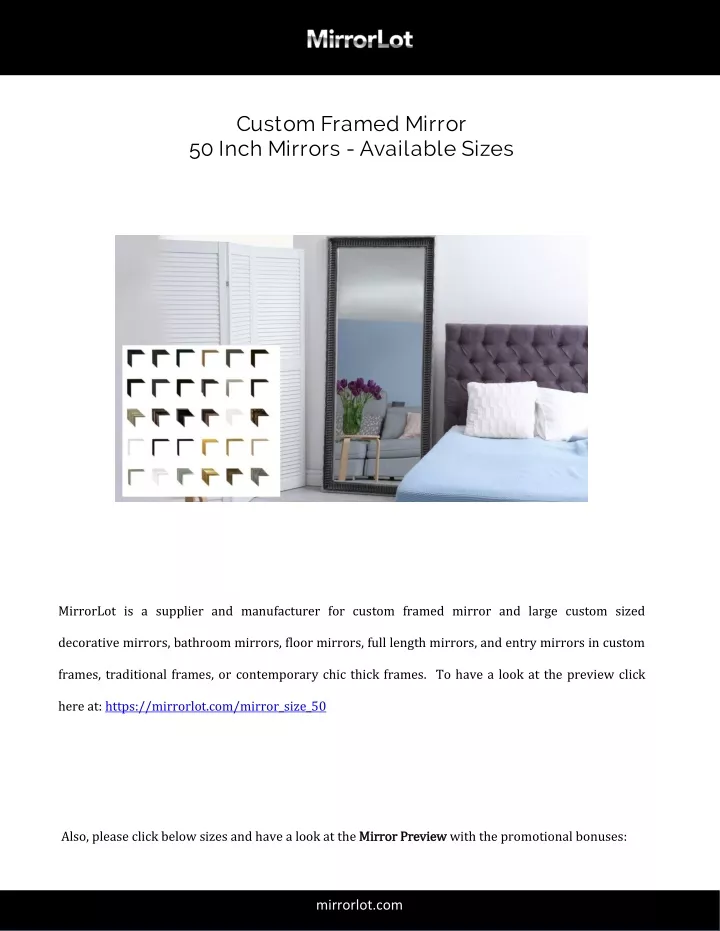 custom framed mirror 50 inch mirrors available