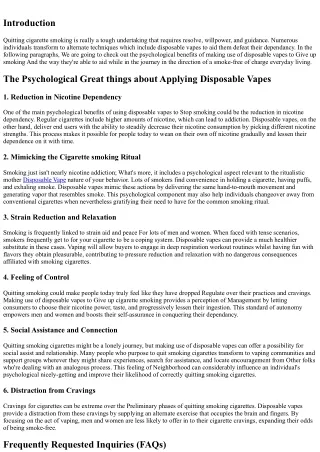 The Psychological Advantages of Applying Disposable Vapes to Stop Smoking cigare