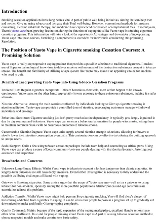 The Purpose of Yuoto Vape in Cigarette smoking Cessation Plans: A Promising Alte