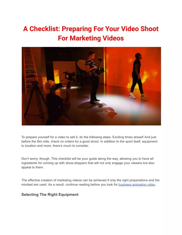 a checklist preparing for your video shoot