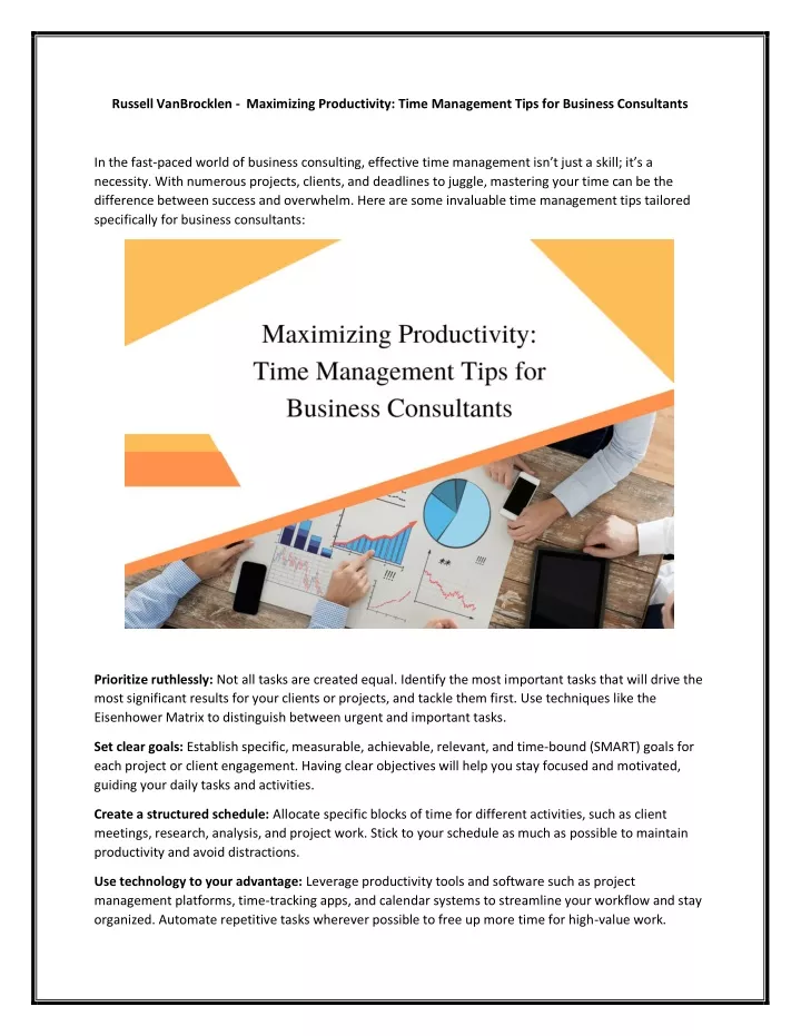 russell vanbrocklen maximizing productivity time