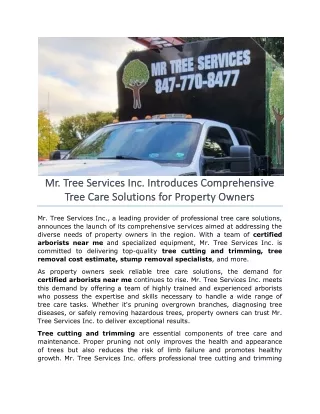 Mr. Tree Services Inc. Introduces Comprehensive Tree Care Solutions for Property Owners