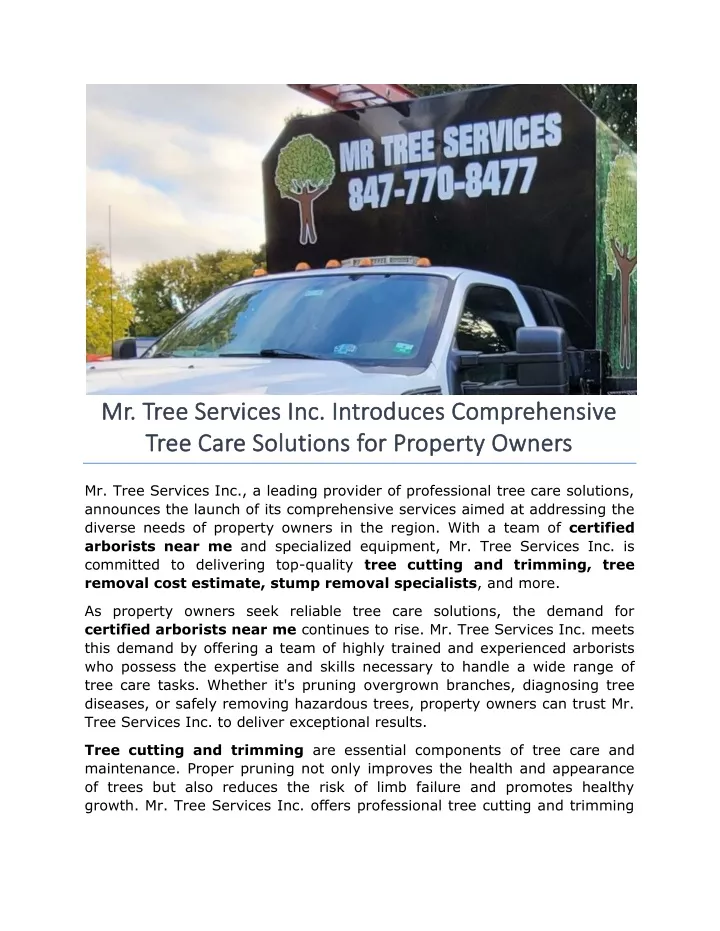 mr tree services inc introduces comprehensive