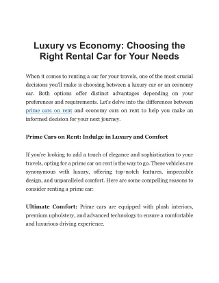 Luxury vs Economy Choosing the Right Rental Car for Your Needs