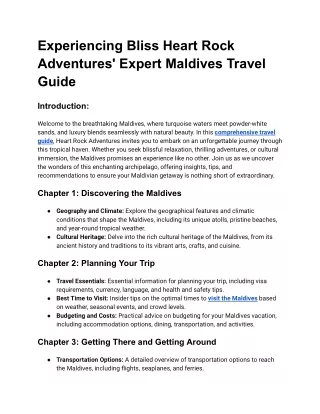 Experiencing Bliss Heart Rock Adventures' Expert Maldives Travel Guide