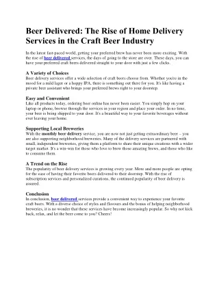 Beer Delivered: The Rise of Home Delivery Services in the Craft Beer Industry