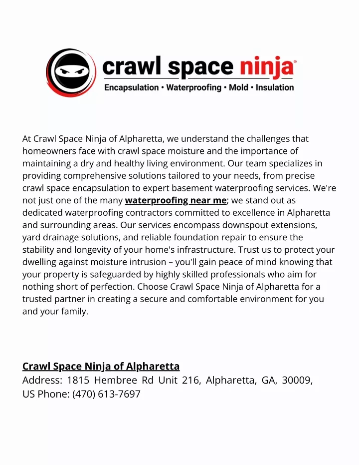 at crawl space ninja of alpharetta we understand