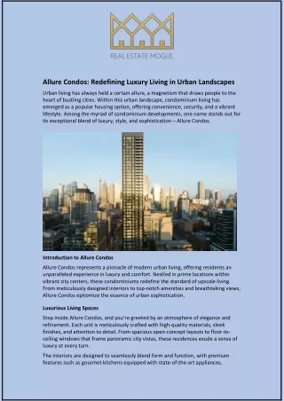 Allure Condos: Redefining Luxury Living in Urban Landscapes