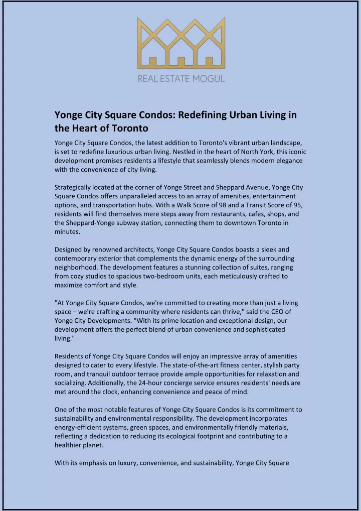 yonge city square condos redefining urban living