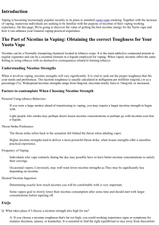 The Purpose of Nicotine in Vaping: Locating the best Power for your personal Yuo