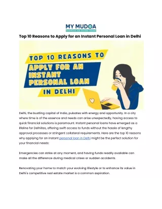 Top 10 Reasons to Apply for an Instant Personal Loan in Delhi