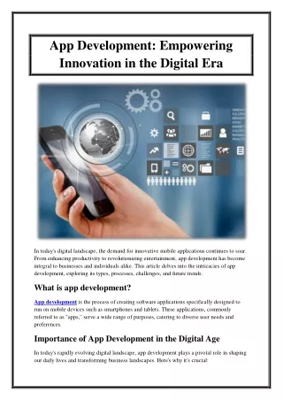 App Development Empowering Innovation in the Digital Era