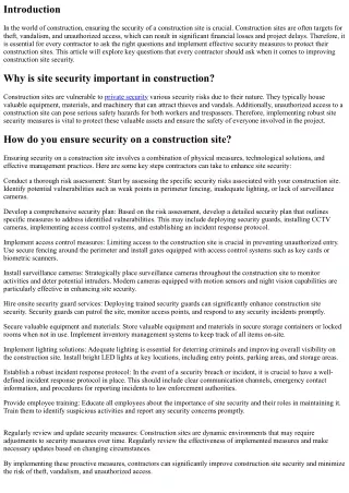 Improving Construction Site Security: Key Questions Every Contractor Should Ask