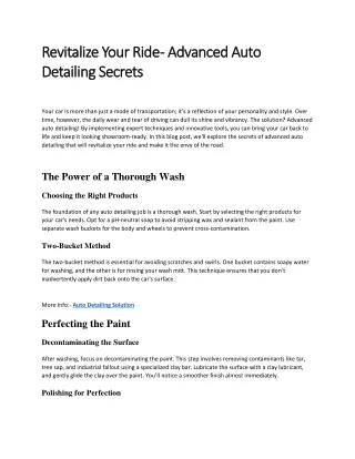 Revitalize Your Ride - Advanced Auto Detailing Secrets