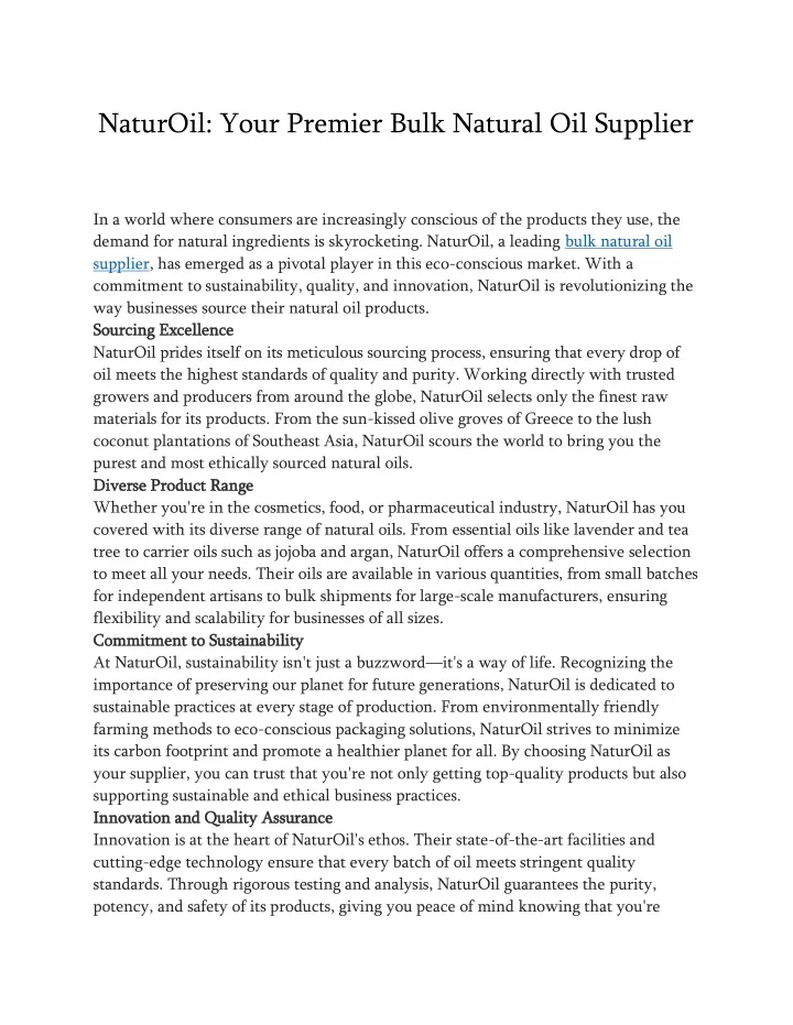 naturoil your premier bulk natural oil supplier