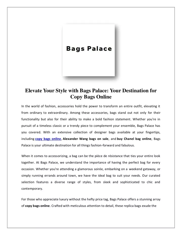 elevate your style with bags palace your