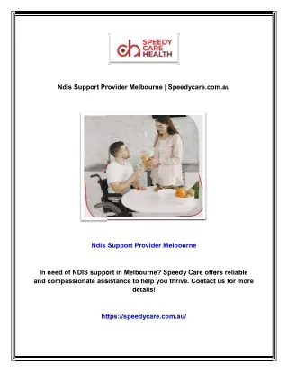 Ndis Support Provider Melbourne | Speedycare.com.au