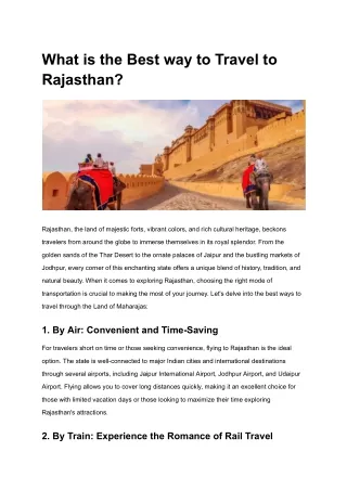 What is the Best way to travel to Rajasthan_