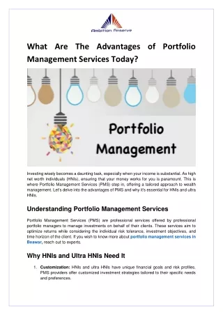 What Are The Advantages of Portfolio Management Services Today