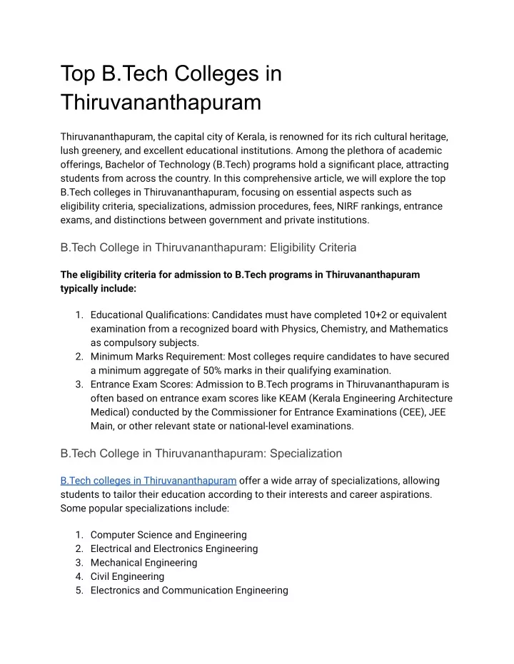 top b tech colleges in thiruvananthapuram