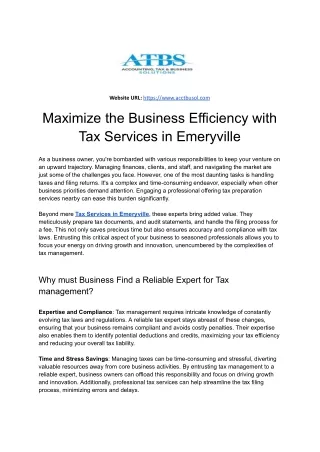 Maximize the Business Efficiency with Tax Services in Emeryville