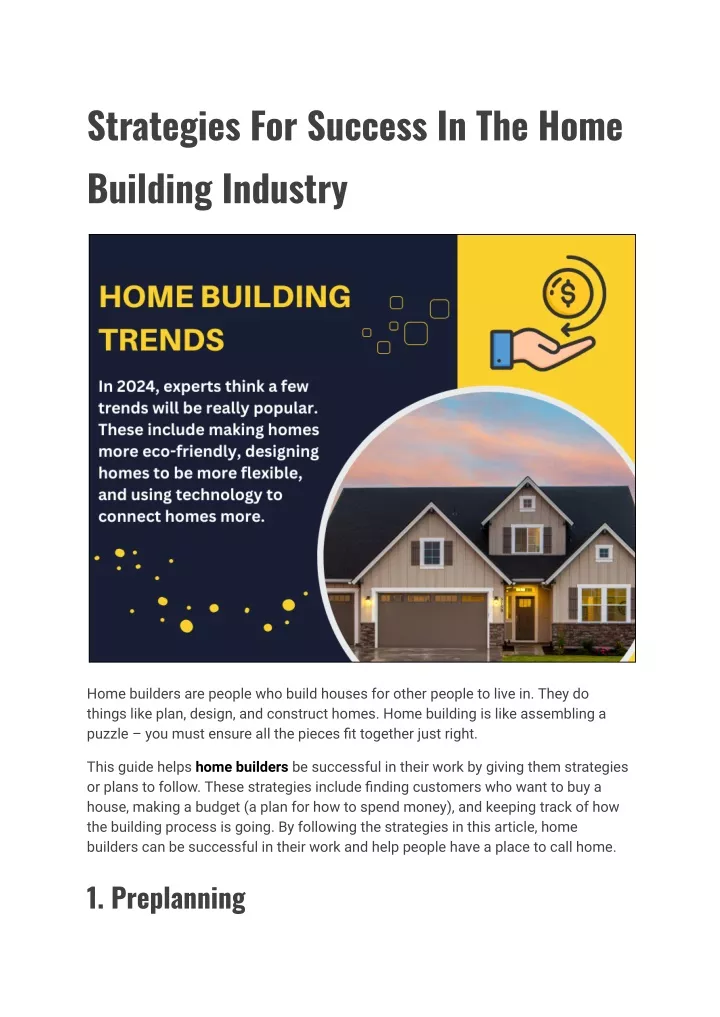 strategies for success in the home building