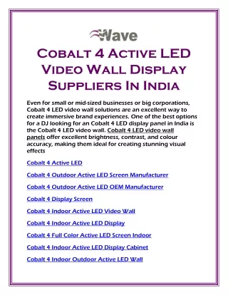 Cobalt 4 Active LED Video Wall Display Suppliers In India