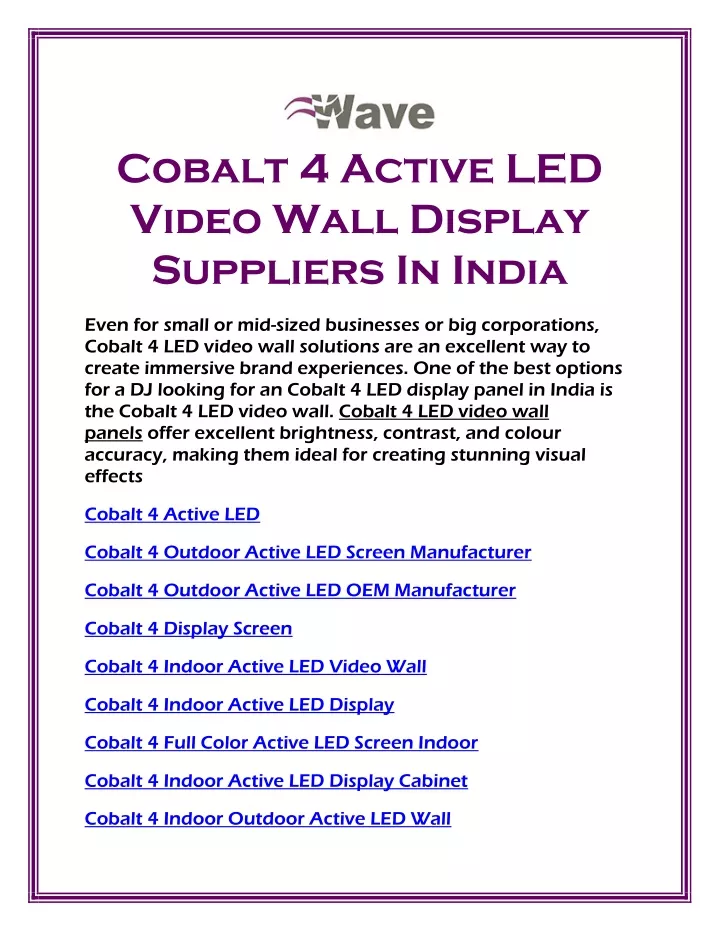 cobalt 4 active led video wall display suppliers