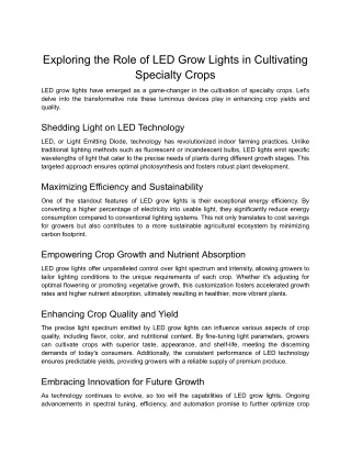 Exploring the Role of LED Grow Lights in Cultivating Specialty Crops