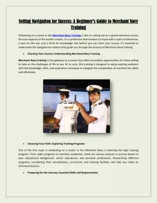 Setting Navigation for Success: A Beginner's Guide to Merchant Navy Training