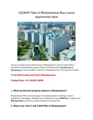 1&2	BHK Flats in Bhubaneswar-Buy Luxury Apartments Now
