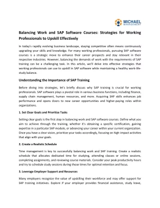 Balancing Work and SAP Software Courses Strategies for Working Professionals to Upskill Effectively