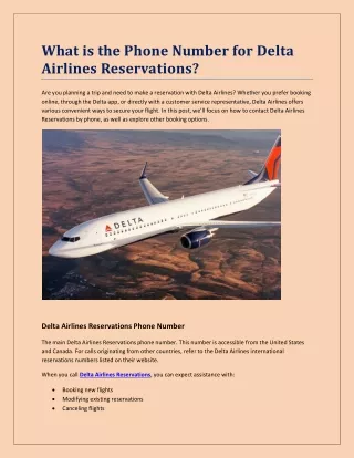 What is the Phone Number for Delta Airlines Reservations?