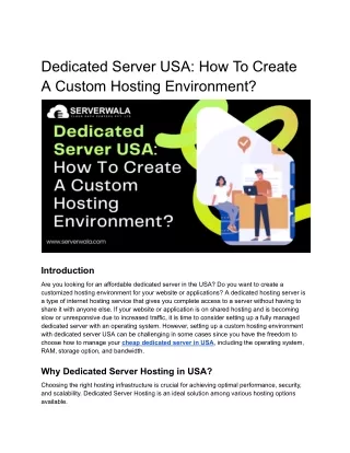 How To Create A Custom Hosting Environment With A Dedicated Server USA