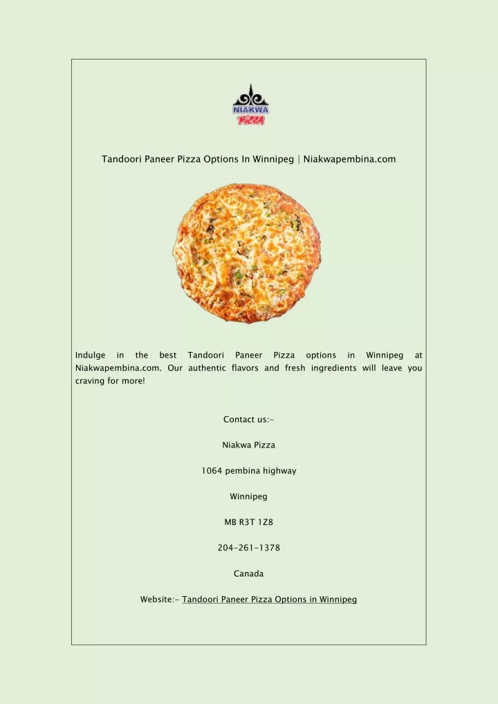 tandoori paneer pizza options in winnipeg