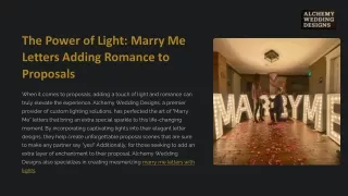 The Power of Light: Marry Me Letters Adding Romance to Proposals