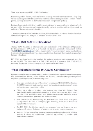 What is the importance of ISO 22301 Certification