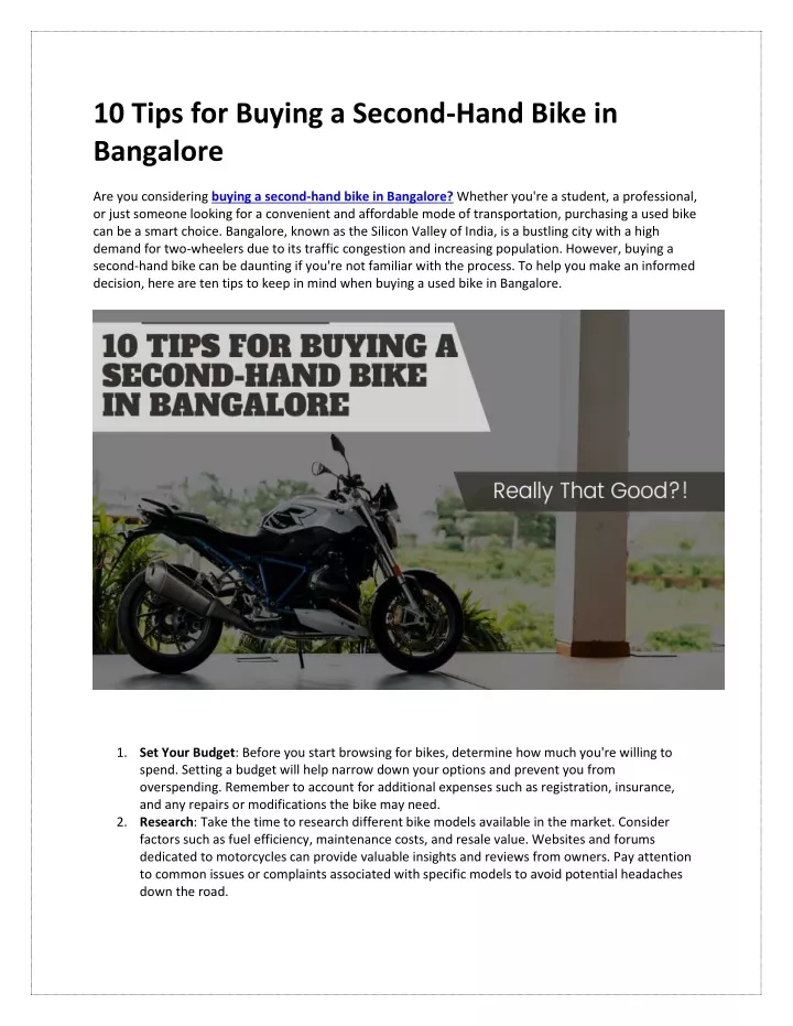 10 tips for buying a second hand bike in bangalore