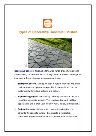 Types of Decorative Concrete Finishes