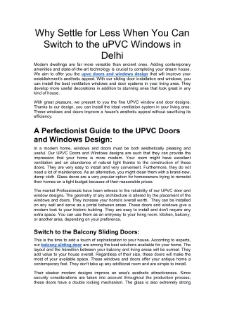 Why Settle for Less When You Can Switch to the uPVC Windows in Delhi