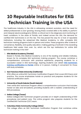 10 Reputable Institutes for EKG Technician Training in the USA